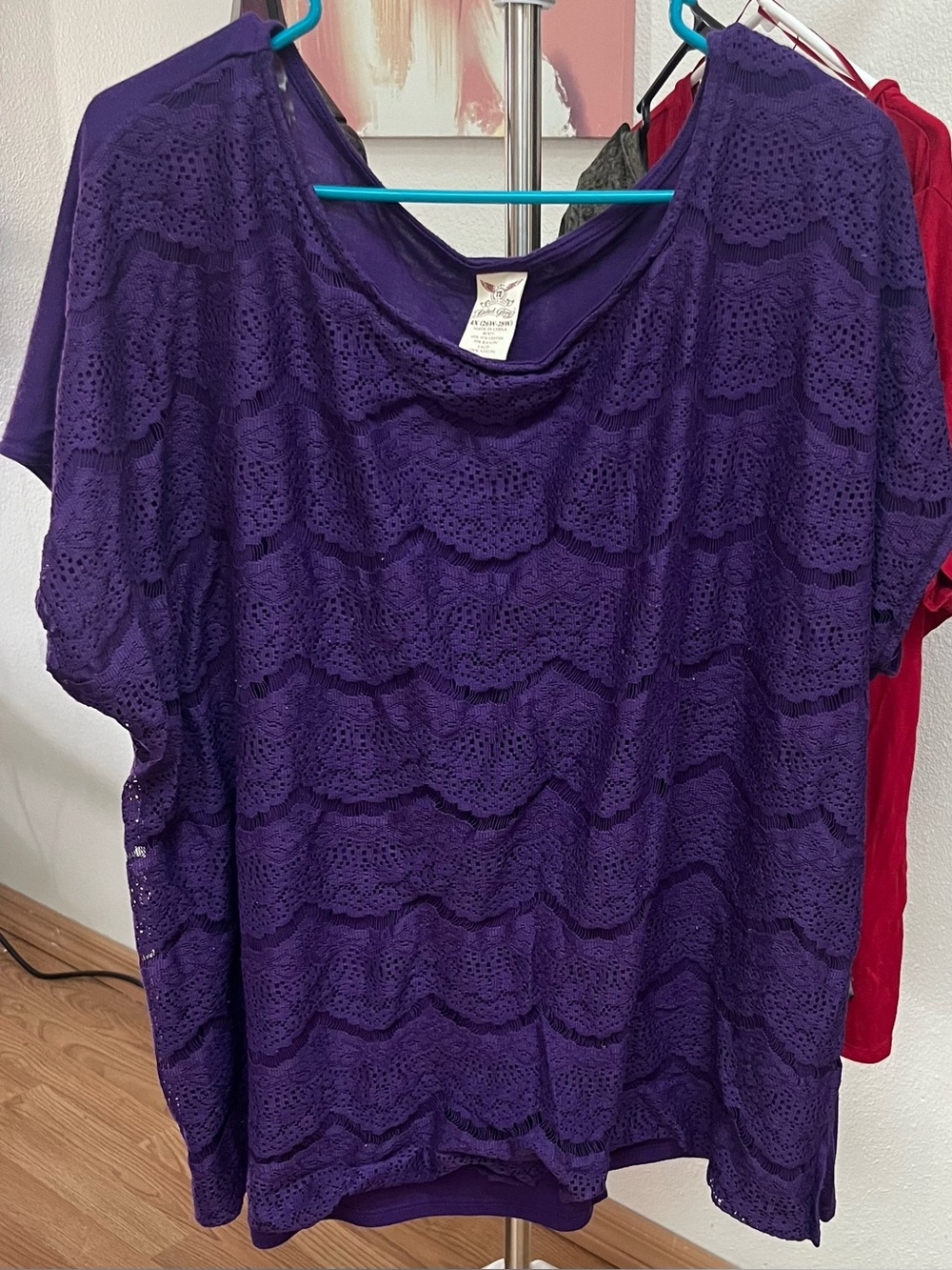Faded Glory Purple Lace Overlay Short Sleeve Tunic